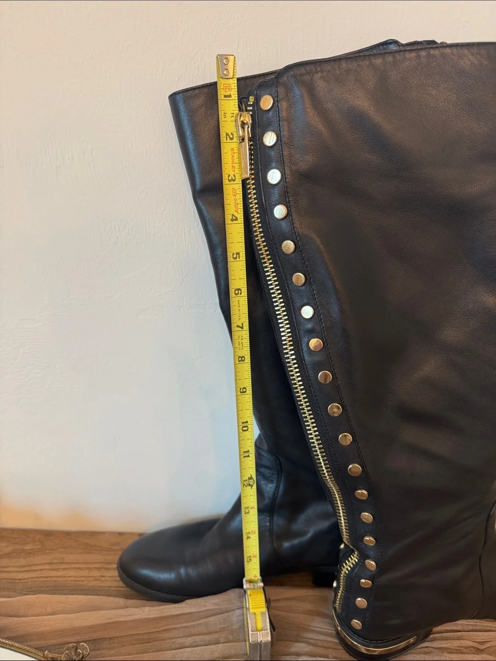 Vince Camuto Black leather boots with gold studs  Women's Parshell...